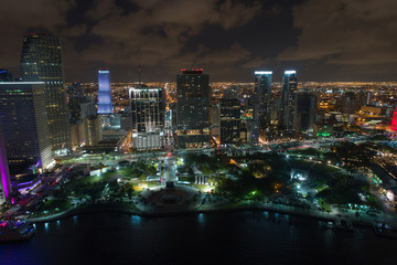 Fototapeta na wymiar Aerial night shot Downtown Miami image