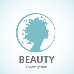 Vector silhouette of a girl in profile template icon or an abstract concept for beauty salons, spa, cosmetics, fashion and beauty industry