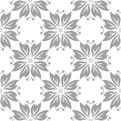 Gray floral ornament on white background. Seamless pattern