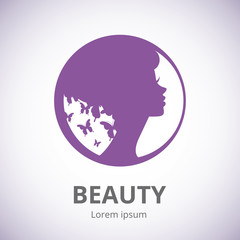 Abstract logo for beauty salon stylized profile of a young beautiful woman