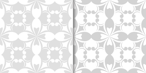 Light gray and white floral seamless ornaments