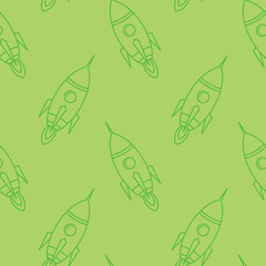 space ship rocket shuttle cartoon seamless pattern vector art