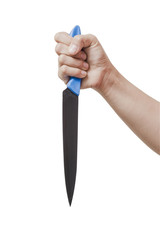 Close up two hand holding knife on white background. File contains a clipping path.