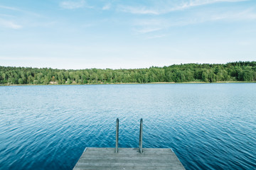 Wooden pier and blue lake