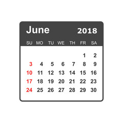 June 2018 calendar. Calendar planner design template. Week starts on Sunday. Business vector illustration.