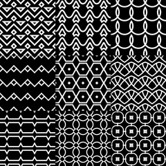 Black and white geometric ornaments. Collection of seamless patterns