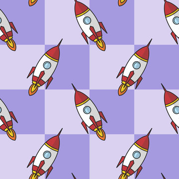 space ship rocket shuttle cartoon seamless pattern vector art