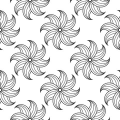 Black floral seamless pattern on white background