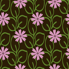 Simple floral seamless pattern. Repeated flowers and leaves.
