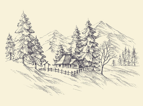 Winter landscape, mountains view
