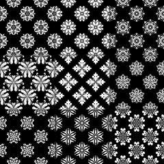Naklejka na ściany i meble Black and white floral ornaments. Collection of seamless patterns