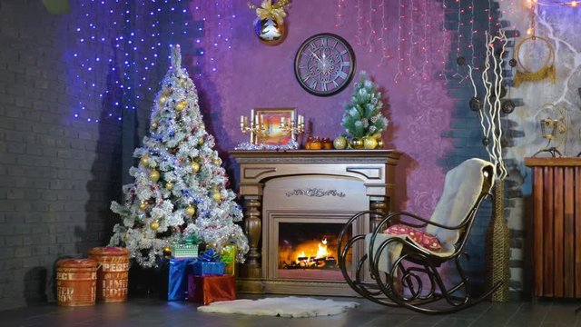 Christmas background. A room decorated for Christmas holidays.