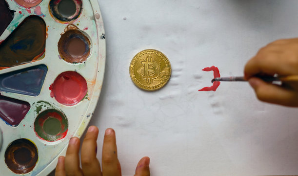 Girl with a sale new free expression drawn on paper girl draws bitcoin