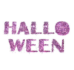Halloween, letters of purple glitter isolated on white background