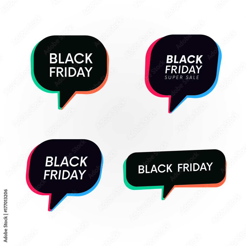 Poster set of retro black friday retro bubbles. sale promo banners.