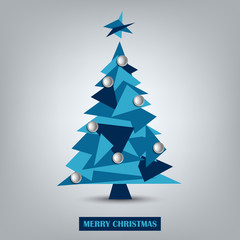 Christmas card with abstract blue triangle tree template
