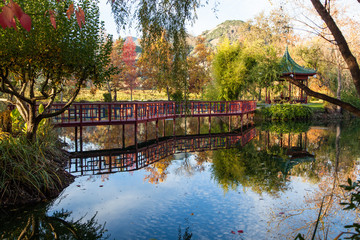 Bridge and Gazebo by Pond