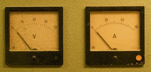 Analog ampere meter or amp meter and analog voltmeter
