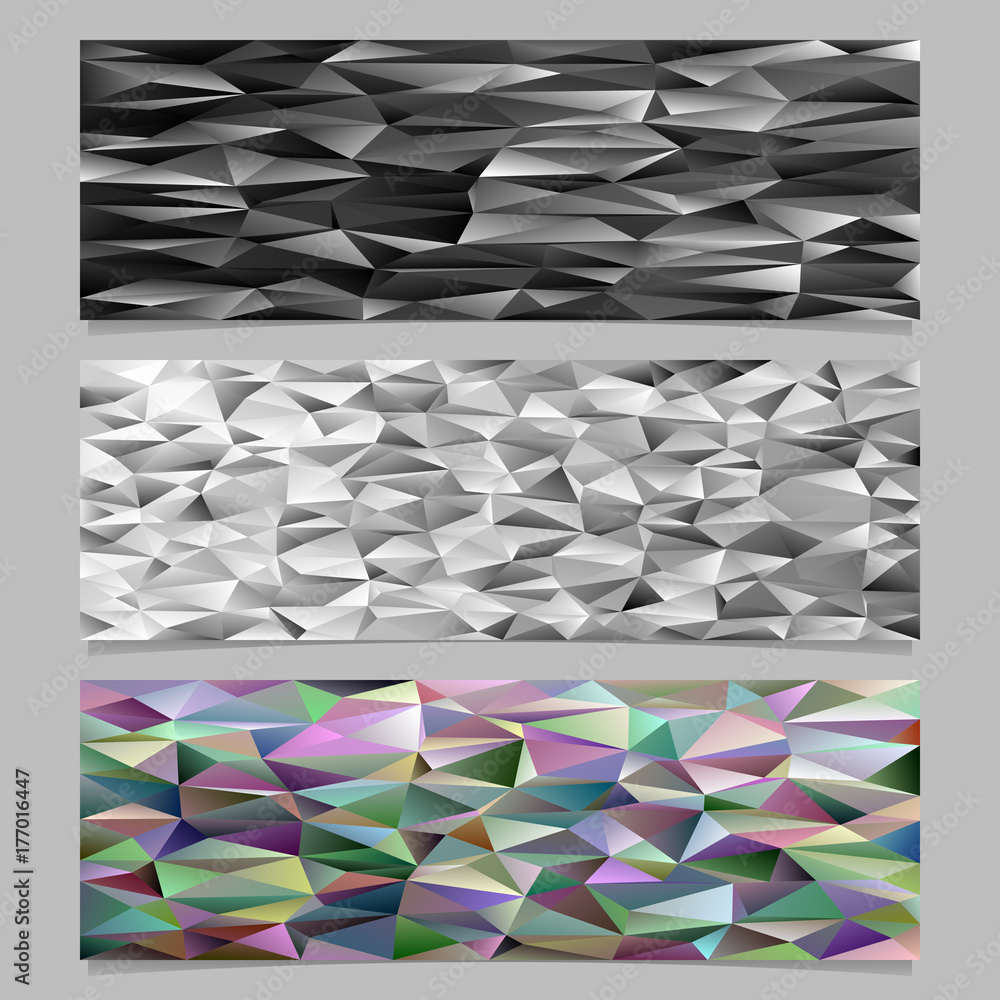 Poster Low poly irregular triangle tile mosaic banner template background set - trendy vector design elements from triangles