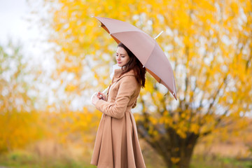 portrait of beautiful girl with umbrella, autumn day