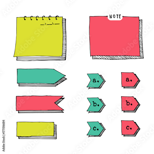 Hand Drawn Cartoon Vector Set Of Paper Sheet Tag Sticky Note