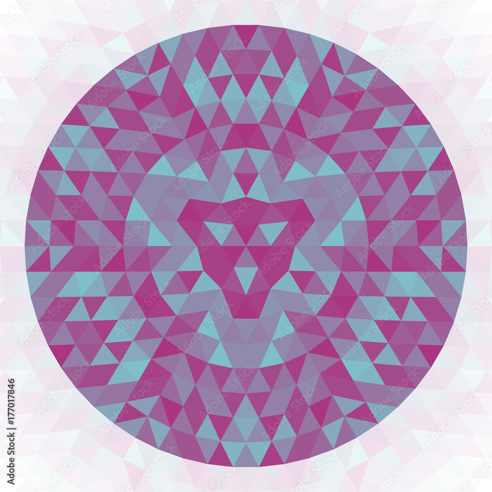Poster round abstract geometric triangle kaleidoscopic mandala design - symmetric vector pattern art from t