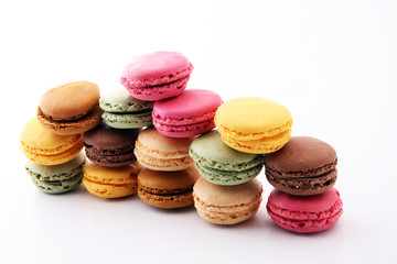 Fototapeta na wymiar Sweet and colourful french macaroons or macaron on white background, Dessert