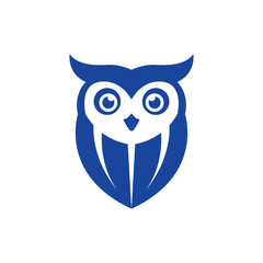 blue owl face head logo design