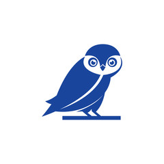 owl blue perch on branch logo design