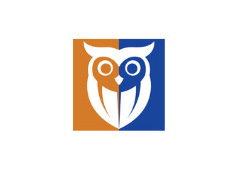 yellow blue owl logo design in square shape