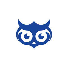 blue owl head logo design flat icon