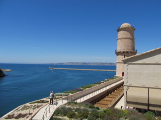 Fototapeta na wymiar View to Mediterranean sea from fort of Marseille, France