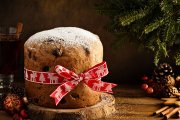 Traditional Christmas panettone with dried fruits - obrazy, fototapety, plakaty