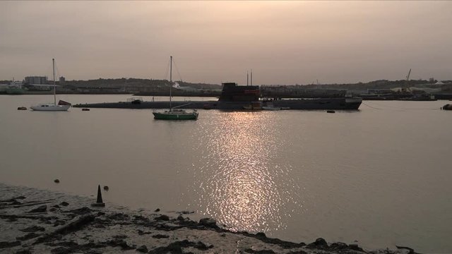 UK Oct 2017 - Soviet U-475 Black Widow submarine moored on River Medway in Kent.