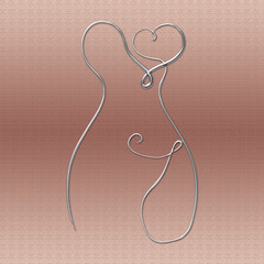 The figure of a slender woman, a creative silver sketch, drawn by one line	