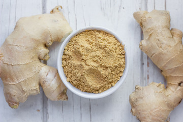 Grounded ginger and ginger root