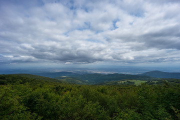 France - Scenic view above trees and mountains of vosges from grand ballon