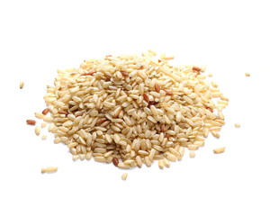 Integral, brown rice pile isolated on white background