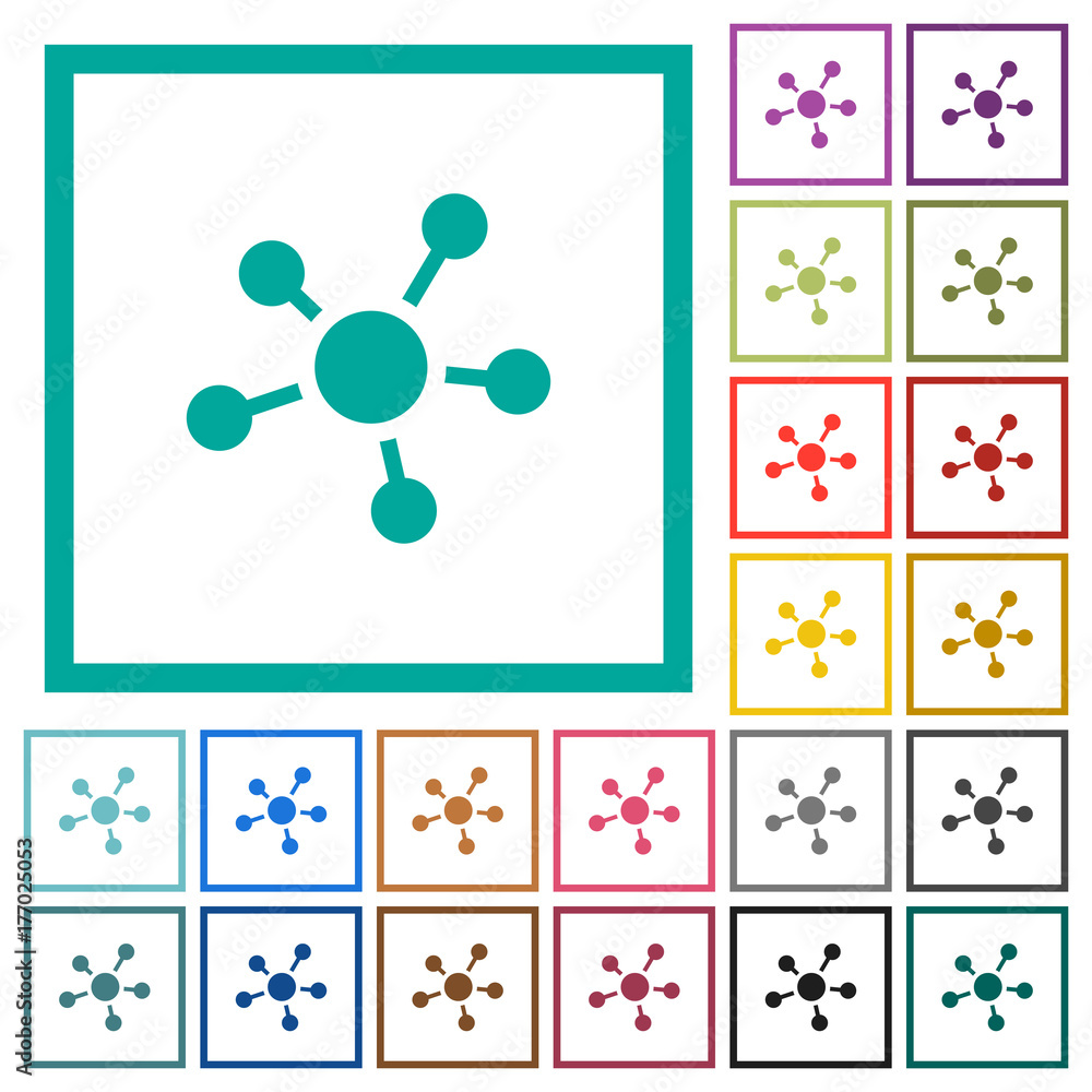 Poster network connections flat color icons with quadrant frames