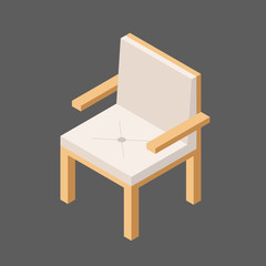 Soft High-backed Chair in Isometric view.Vector Illustration Isolated from Background. Chair with Armrests. White Armchair.