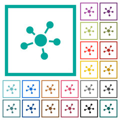 Network connections flat color icons with quadrant frames