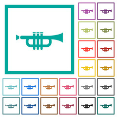 Trumpet flat color icons with quadrant frames
