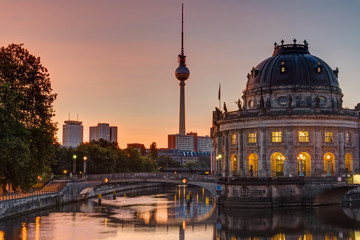 Sunrise at the Bode-Museum in Berlin with the Television Tower in the back