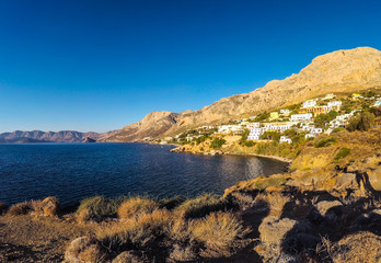 Fototapeta na wymiar Mirties town bay on seaside in Kalymnos island, Greece