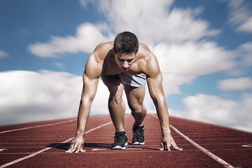Sport. Young runner on the start line.