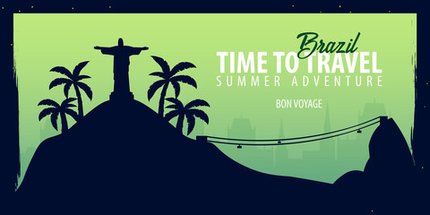 Brazil banner. Time to Travel. Journey, trip and vacation. Vector flat illustration. - obrazy, fototapety, plakaty