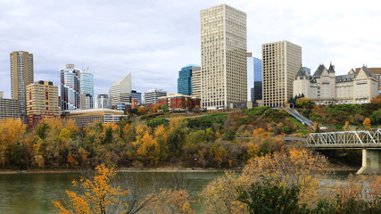 Edmonton, Canada city center with colorful aspen in autumn