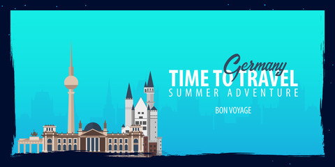 Obraz premium Germany banner. Time to Travel. Journey, trip and vacation. Vector flat illustration.