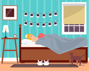 Sleeping young girl vector flat illustration