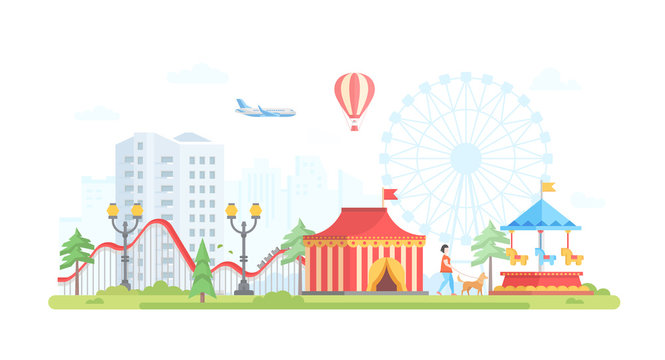 Cityscape with attractions - modern flat design style vector illustration